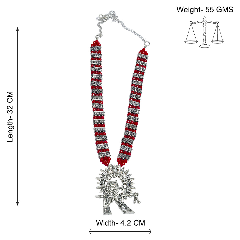 Krishna aura statement pendant beaded neckpiece (Red)