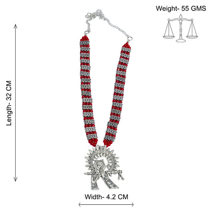 Krishna aura statement pendant beaded neckpiece (Red)