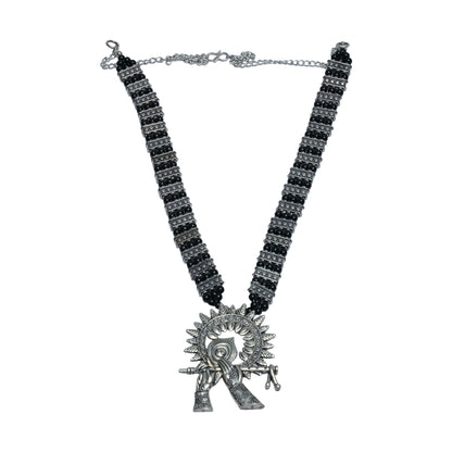 Krishna aura statement pendant beaded neckpiece (Black)
