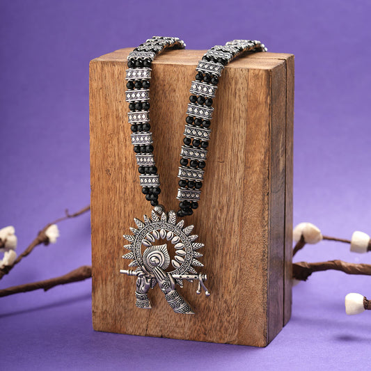 Krishna aura statement pendant beaded neckpiece (Black)