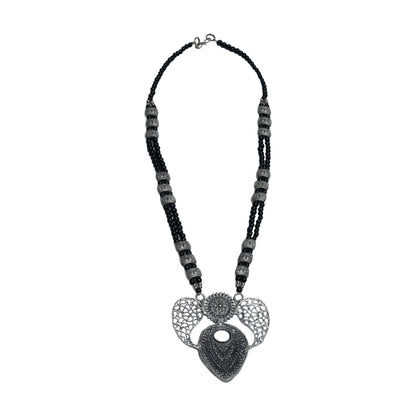 Eternal muse statement pendant beaded neckpiece (Black)