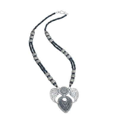 Eternal muse statement pendant beaded neckpiece (Black)