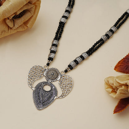 Eternal muse statement pendant beaded neckpiece (Black)