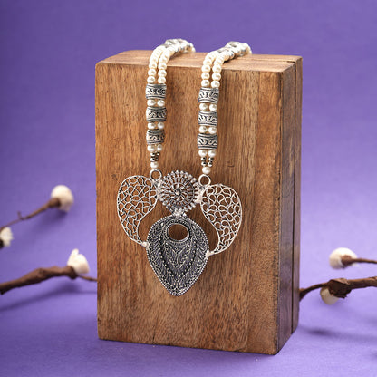 Eternal muse statement pendant beaded neckpiece (White)