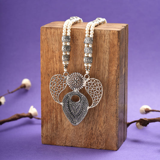 Eternal muse statement pendant beaded neckpiece (White)