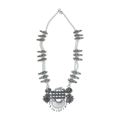 Wild flower oxidized chain neckpiece (White)