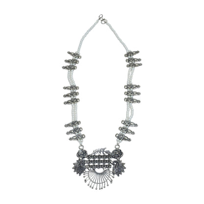 Wild flower oxidized chain neckpiece (White)