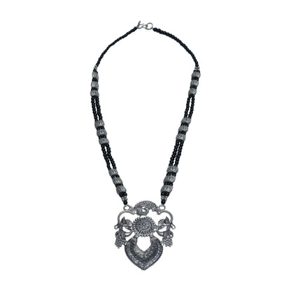 Mayurika oxidized statement pendant beaded neckpiece (Black)