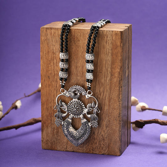 Mayurika oxidized statement pendant beaded neckpiece (Black)