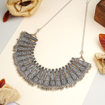 Boho bloom oxidized chain neckpiece (Silver)