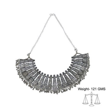 Boho bloom oxidized chain neckpiece (Silver)