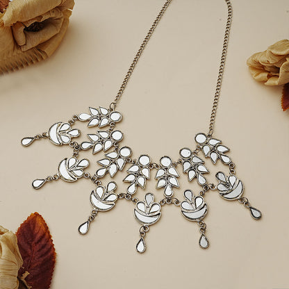 Cosmic charm mirror work choker neckpiece (Silver)