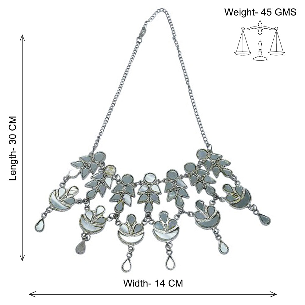 Cosmic charm mirror work choker neckpiece (Silver)