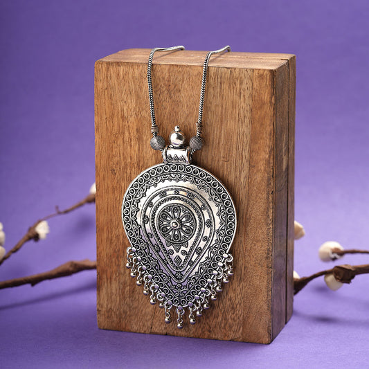 Carved drops oxidized chain neckpiece (Silver)