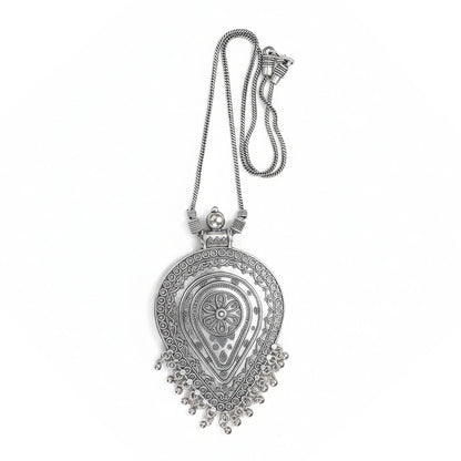 Carved drops oxidized chain neckpiece (Silver)