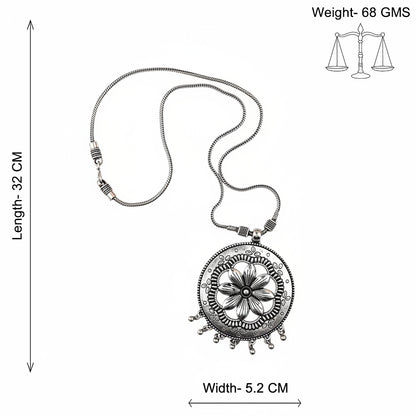 Floral frame oxidised chain neckpiece (Silver)