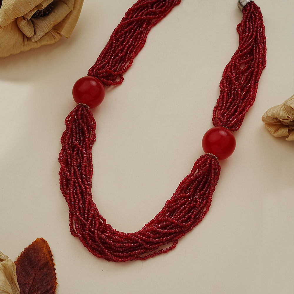 Crimson red beaded neckpiece