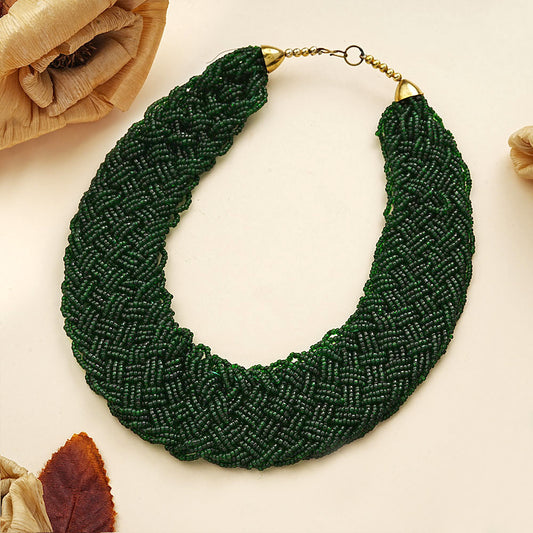 Evergreen braided beaded neckpiece