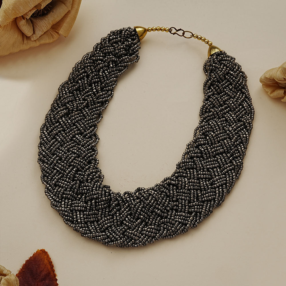 Evergreen braided beaded neckpiece