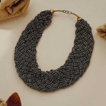 Evergreen braided beaded neckpiece
