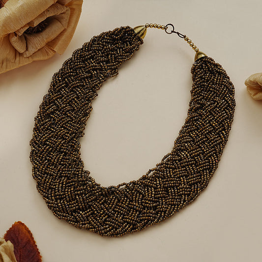 Golden glow breaided beaded neckpiece