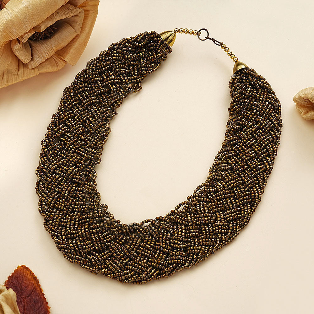 Golden glow breaided beaded neckpiece