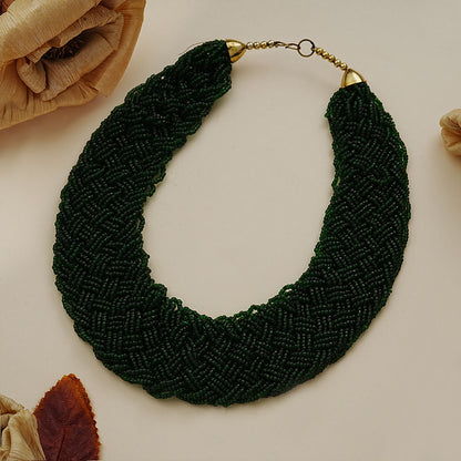Blazing black braided beaded neckpiece