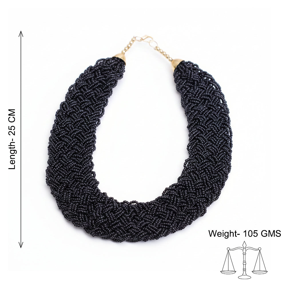Blazing black braided beaded neckpiece