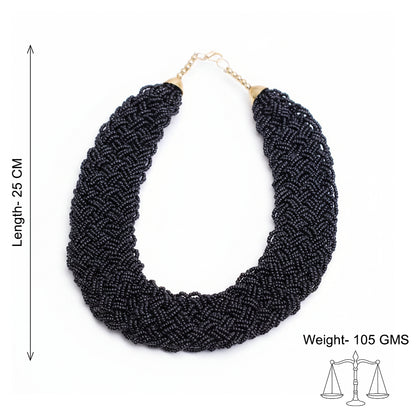 Blazing black braided beaded neckpiece