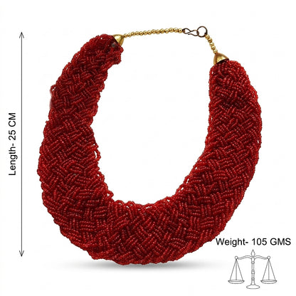 Crimson red braided beaded neckpiece