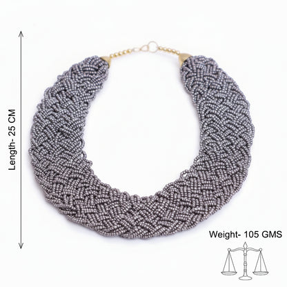 The Beauteous Braided Criss-Cross Beaded Neckpiece (Grey)