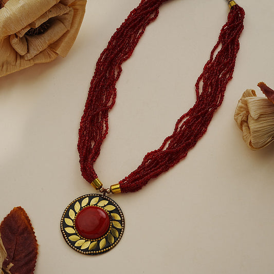 Ruby whispers stone studded beaded neckpiece