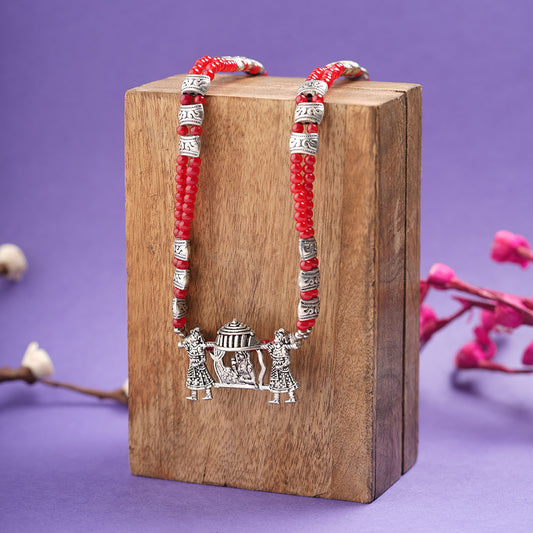 Doli dreams statement pendant beaded neckpiece (Red)