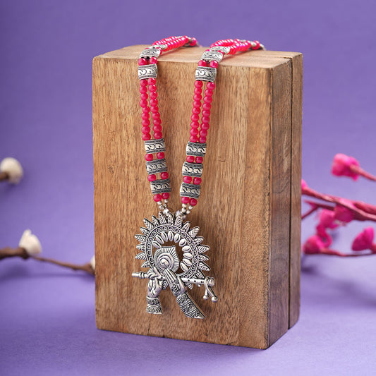 Murli magic statement pendant beaded neckpiece (Red)