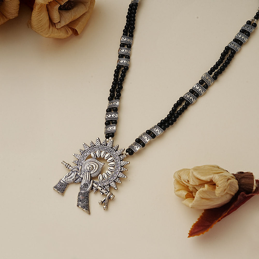 Murli magic statement pendant beaded neckpiece (Black)