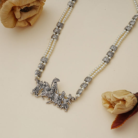 Regal ride statement pendant beaded neckpiece (White)