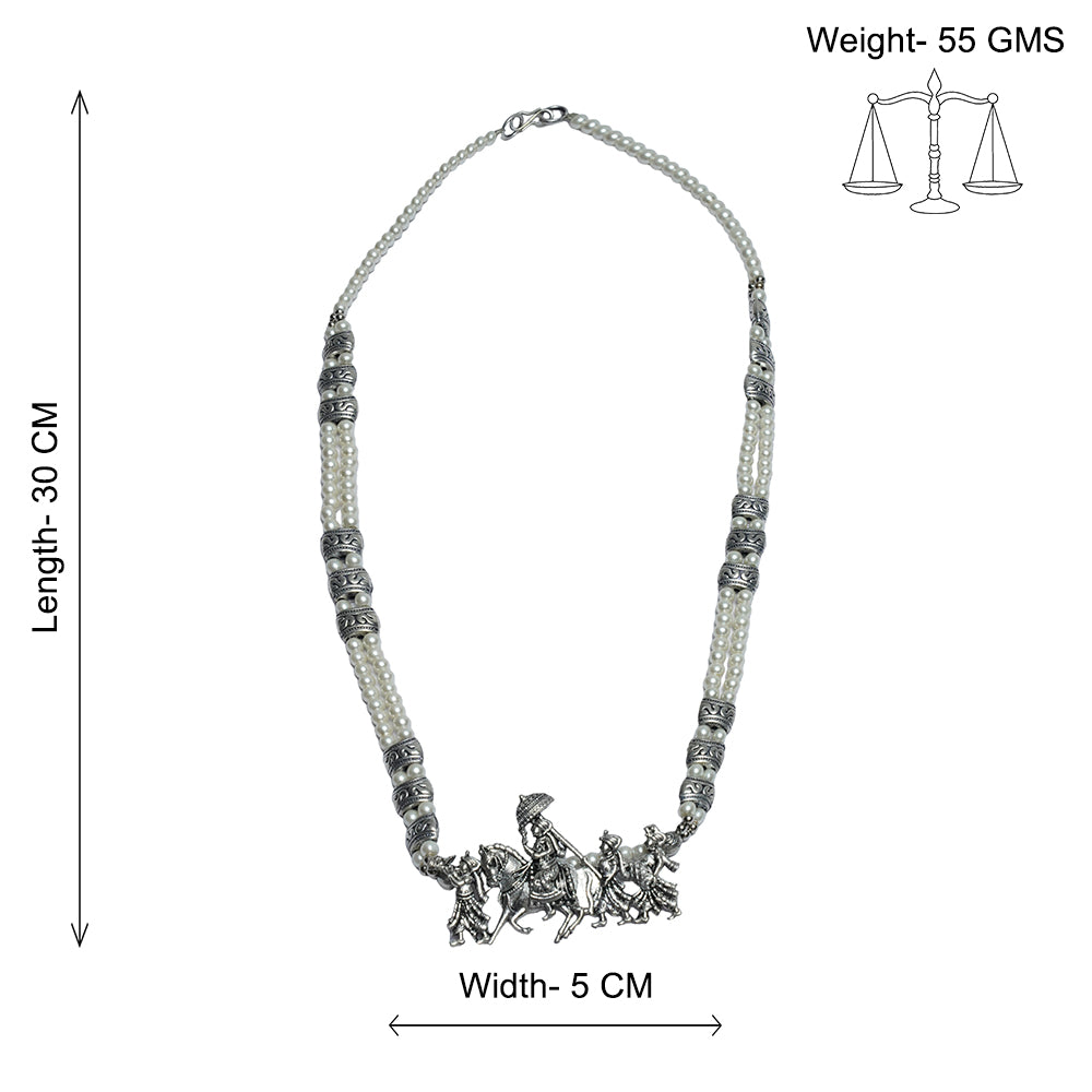 Regal ride statement pendant beaded neckpiece (White)