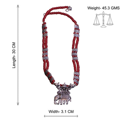 Tusker Tale statement pendant beaded neckpiece (Red)