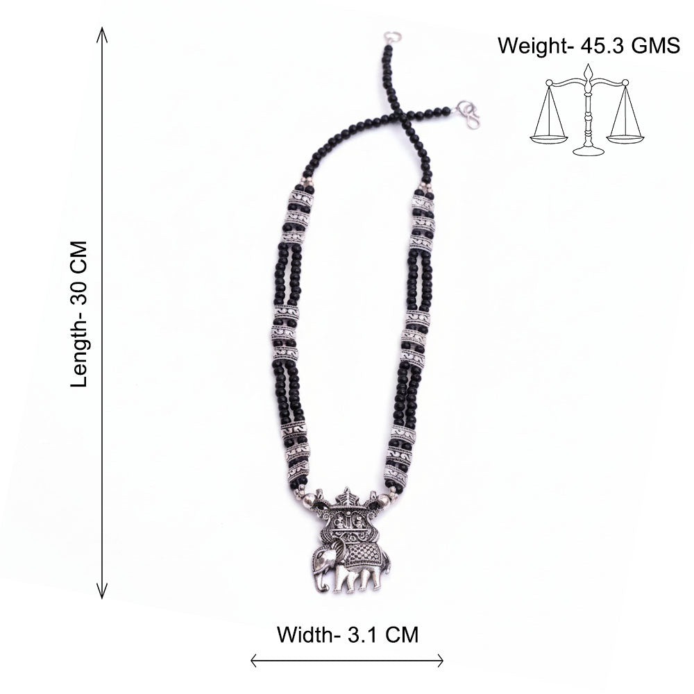 Tusker Tale statement pendant beaded neckpiece (Black)
