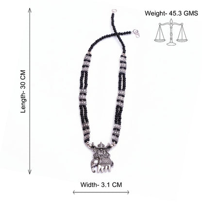 Tusker Tale statement pendant beaded neckpiece (Black)