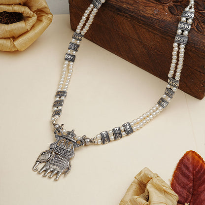 Tusker Tale statement pendant beaded neckpiece (White)
