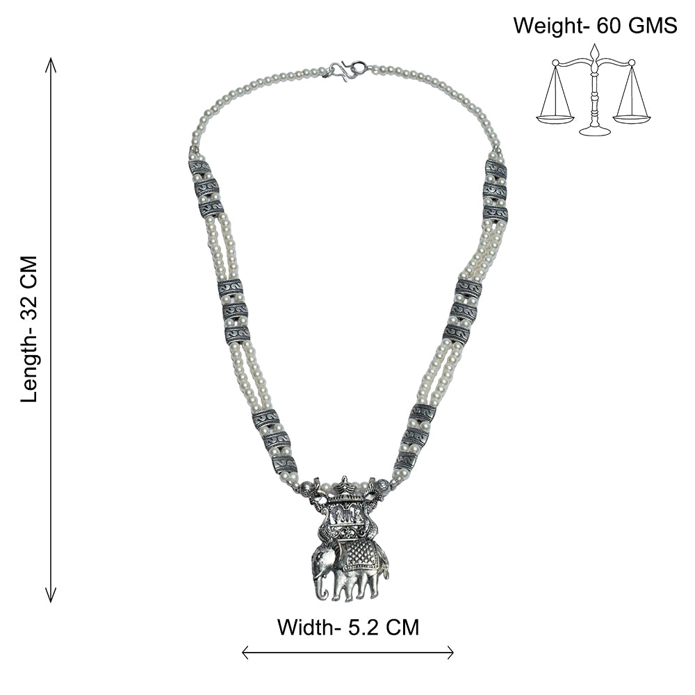 Tusker Tale statement pendant beaded neckpiece (White)