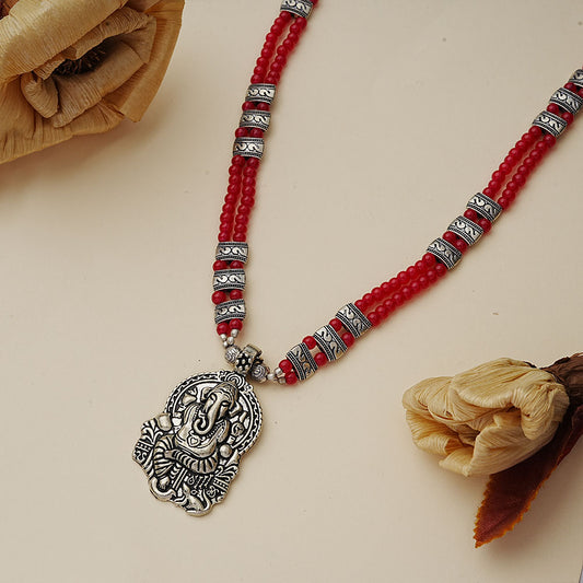 Red Beaded Oxidised Neckpiece