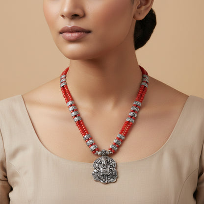 Red Beaded Oxidised Neckpiece
