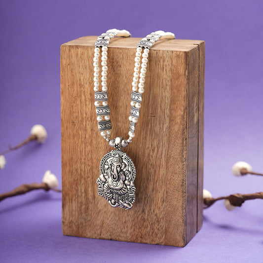 White Beaded Oxidised Neckpiece