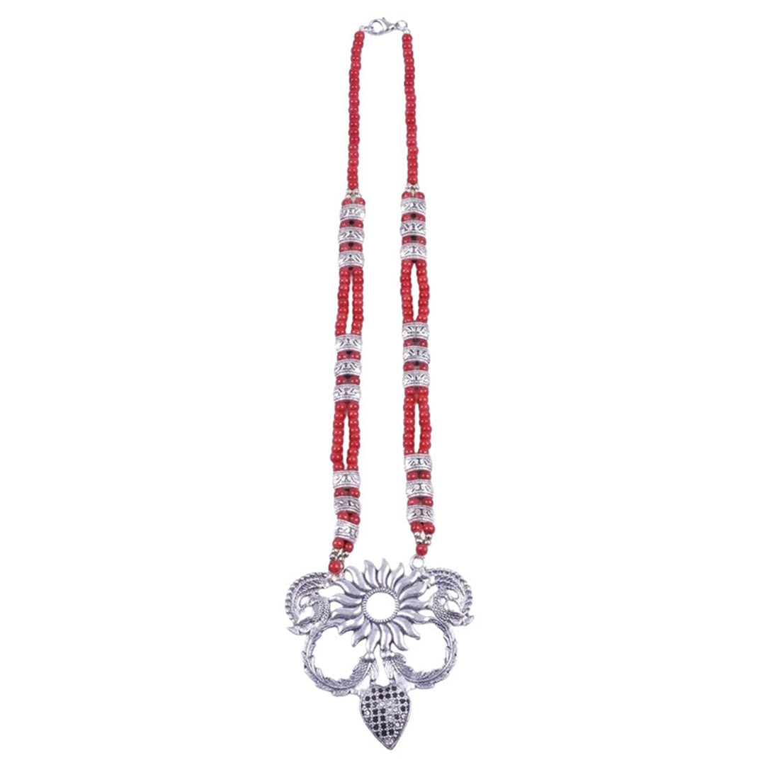 Flora-pea statement pendant beaded neckpiece (Red)