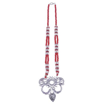 Flora-pea statement pendant beaded neckpiece (Red)