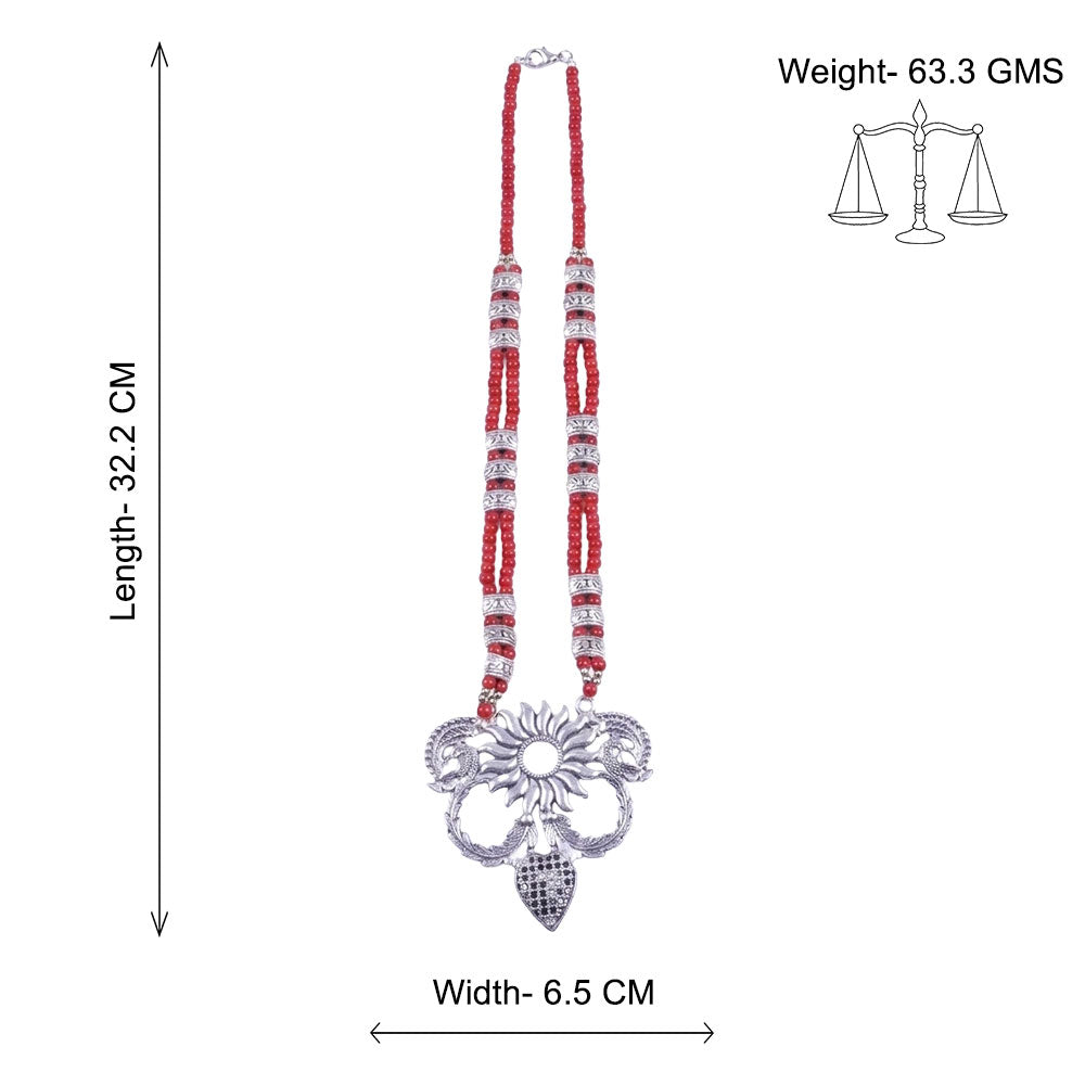 Flora-pea statement pendant beaded neckpiece (Red)