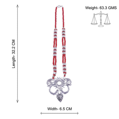 Flora-pea statement pendant beaded neckpiece (Red)