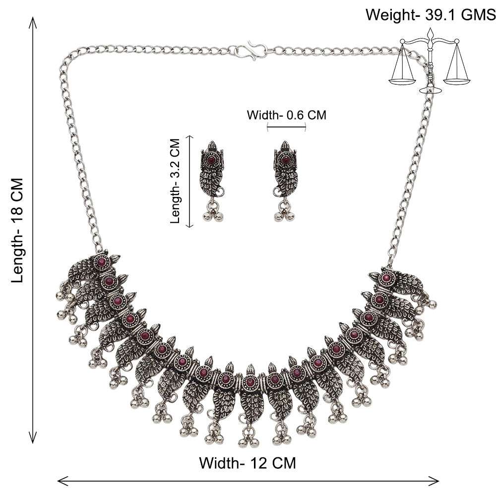 Antique charm stone studded chain neckpiece (Red)